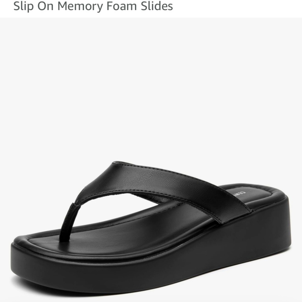 Black Leather Platform Sandals Flip Flops